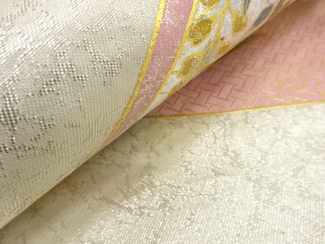  アンティーク　金彩　光悦垣に菊・藤模様開き名古屋帯（額縁仕立て）